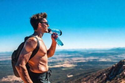 Hiker disfrutaba la naturaleza revitalizante bajo el sol