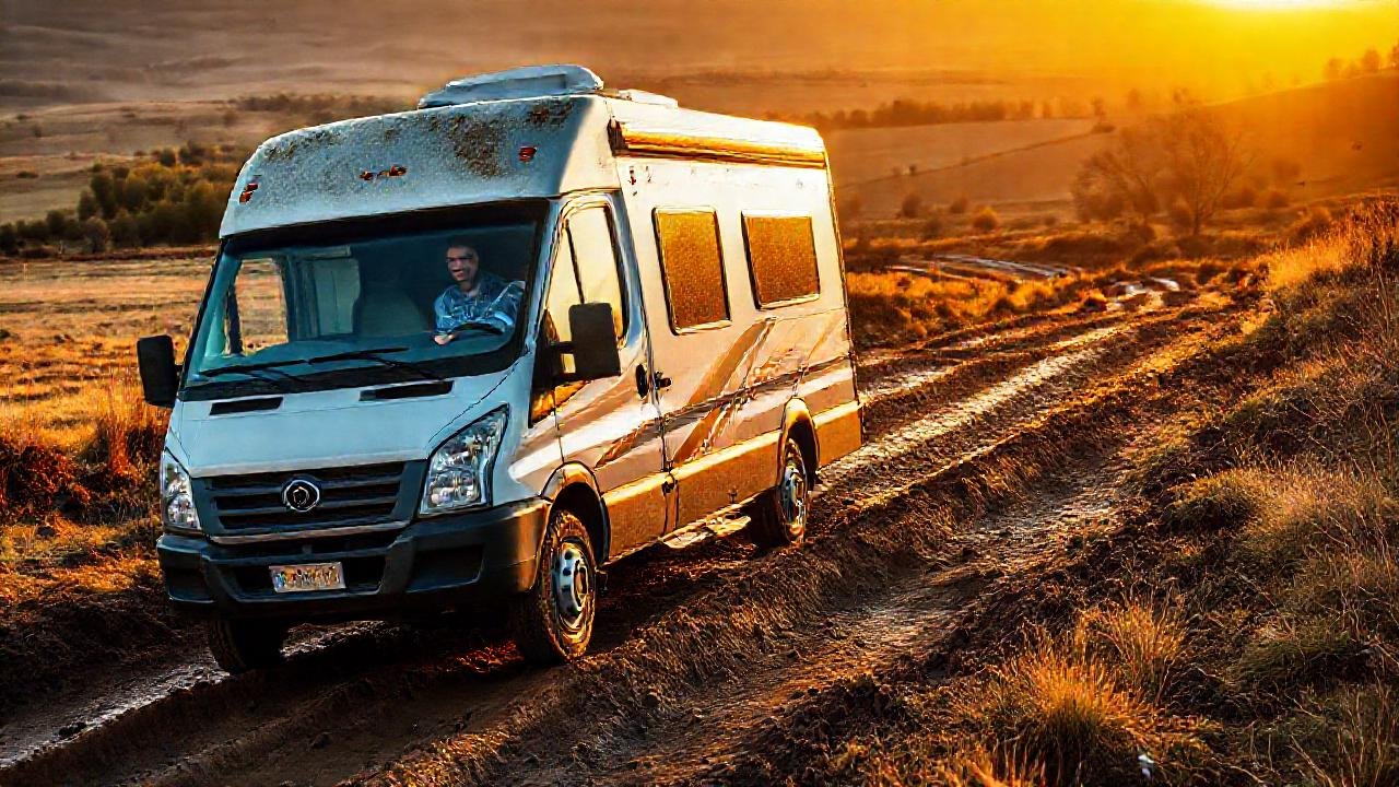 Conducir experto en terreno accidentado, luz dorada