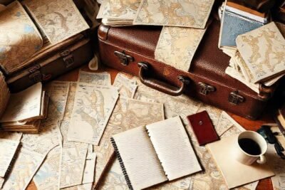 Un escritorio caótico y viajero espera