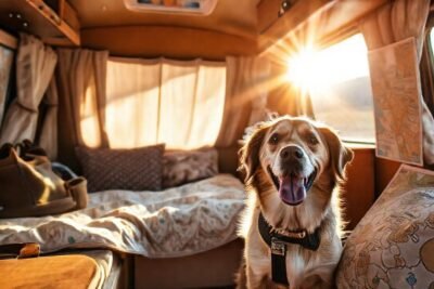 Un viaje acogedor con perro feliz