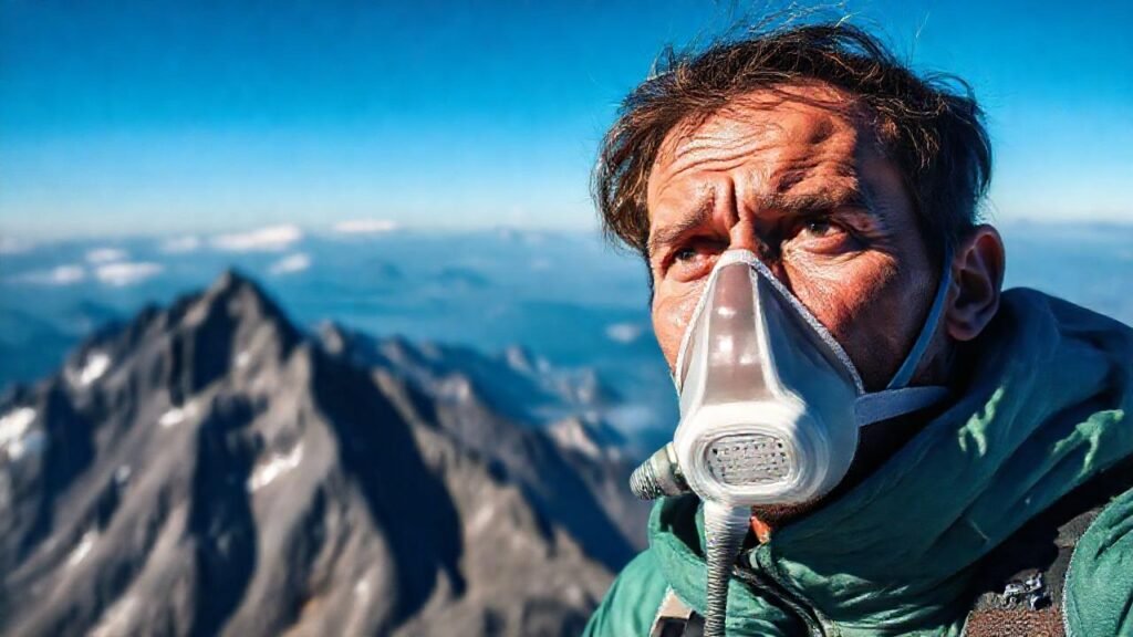 El alpinista lucha contra la altitud urgente