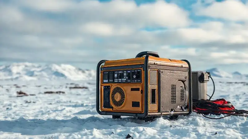 Generador portátil en invierno, fotografía profesional