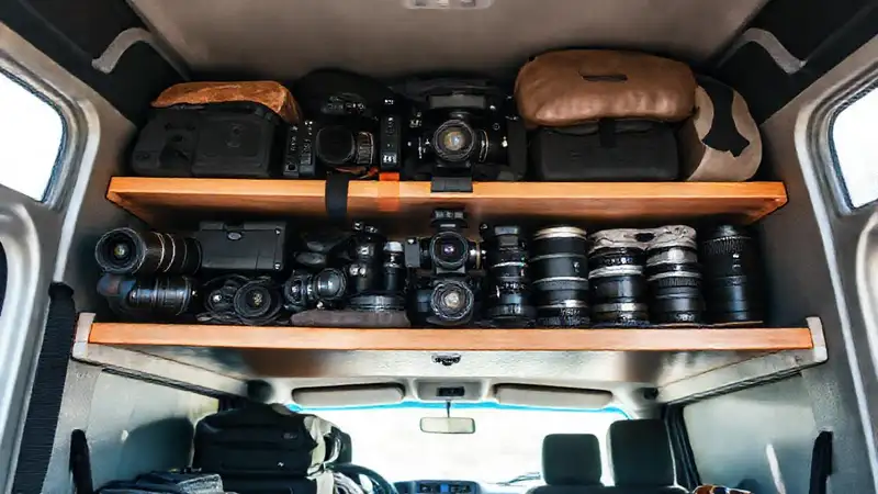 Equipo fotográfico organizado en viaje