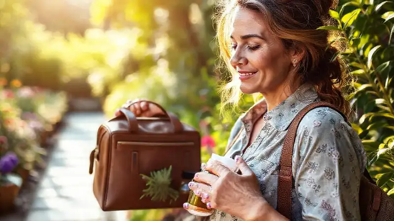 Mujer tranquila, curación natural en viaje