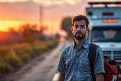 Viajero asustado busca ayuda al atardecer