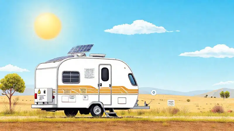 Caravana solar segura bajo cielo azul