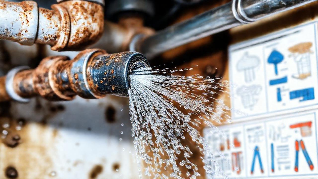 El fontanero resuelve un problema con agua