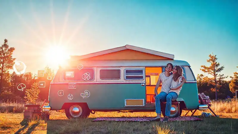 Un feliz viaje en campervan soleado