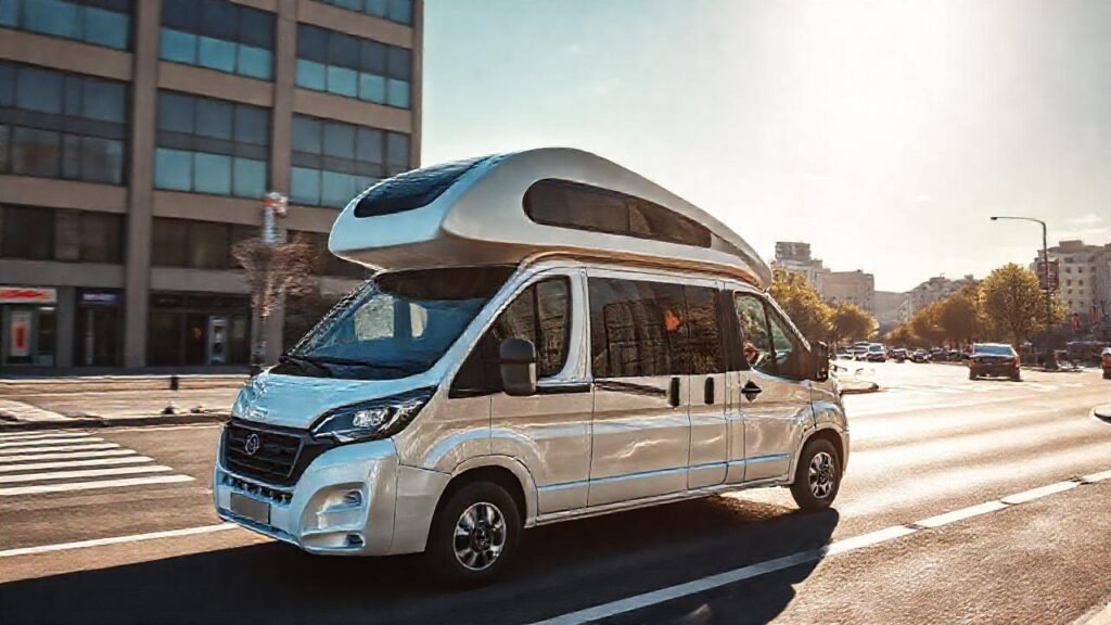 Un furgoneta moderna circula en la ciudad