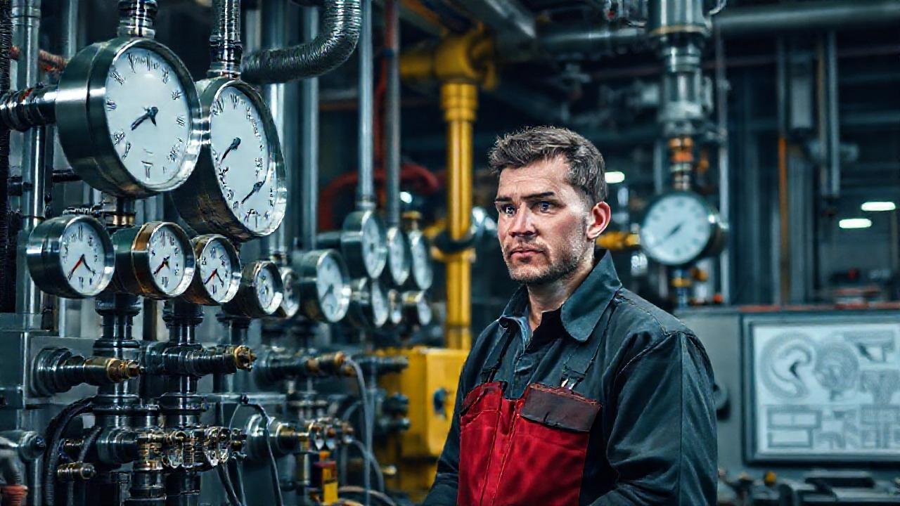 Técnico observa maquinaria industrial compleja