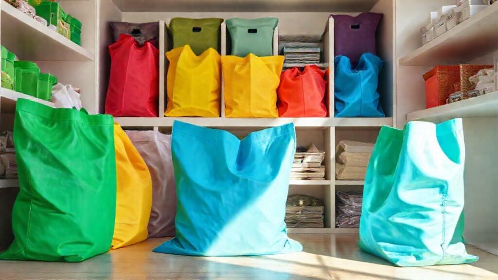 Bolsas de almacenamiento coloridas organizan un hogar