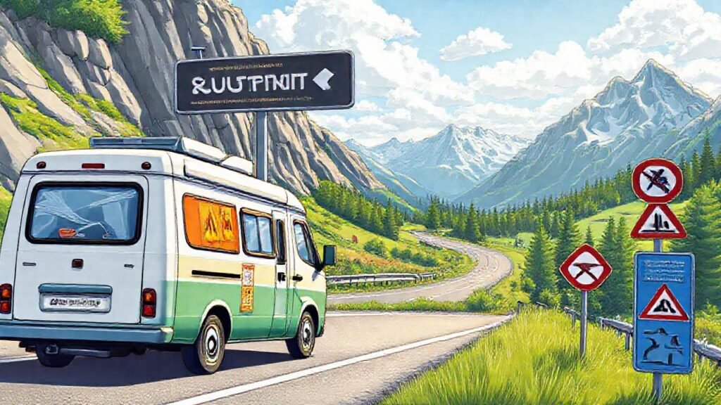 Furgoneta austríaca en carretera montañosa