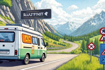 Furgoneta austríaca en carretera montañosa