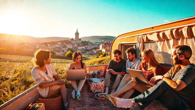 Nómadas digitales disfrutan un viaje soleado