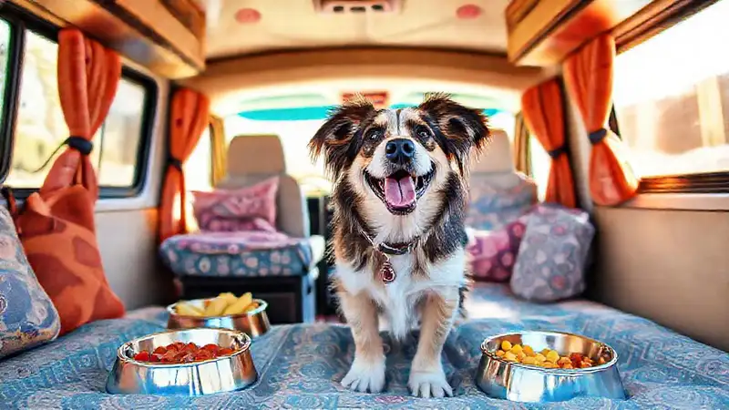 Un perro feliz viaja en su hogar