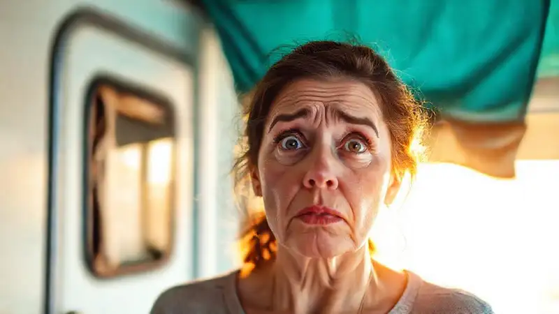 Mujer preocupada por daños de caravana