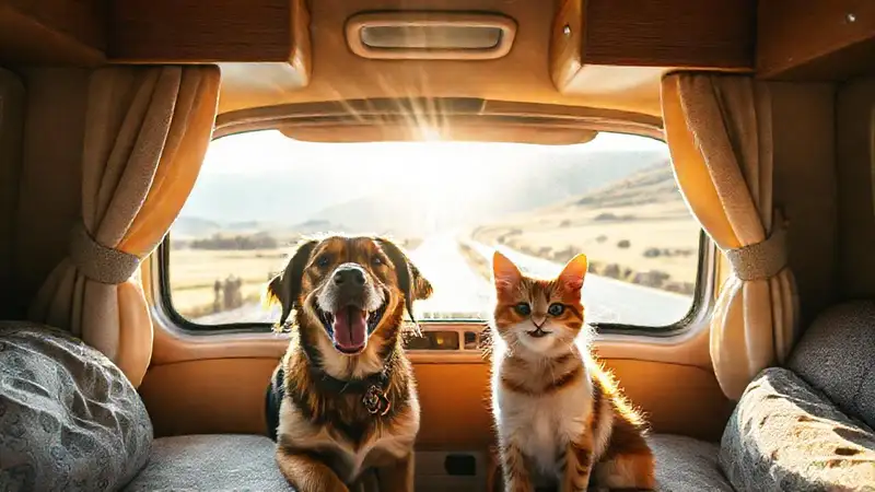 Caravana acogedora, felicidad y viaje tranquilo