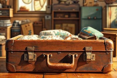 Una maleta antigua ilustra viajes felices