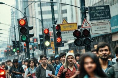 La ciudad bulliciosa y lluviosa genera caos