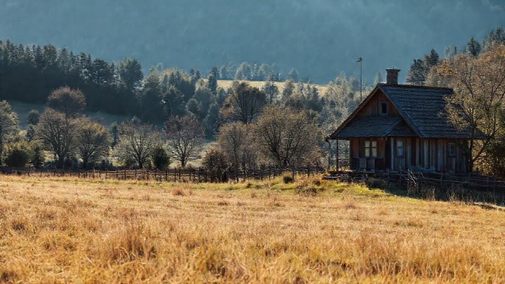 Una casa tranquila refleja paz rural