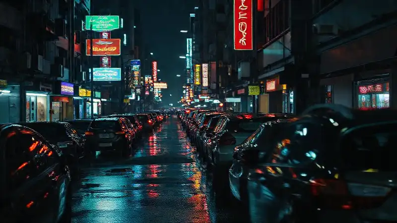 Noche lluviosa y urbana