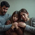 Una familia preocupada busca consuelo en silencio