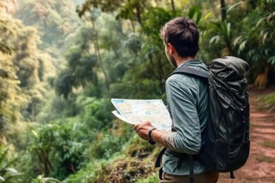 El viajero sostenible explora la selva exuberante