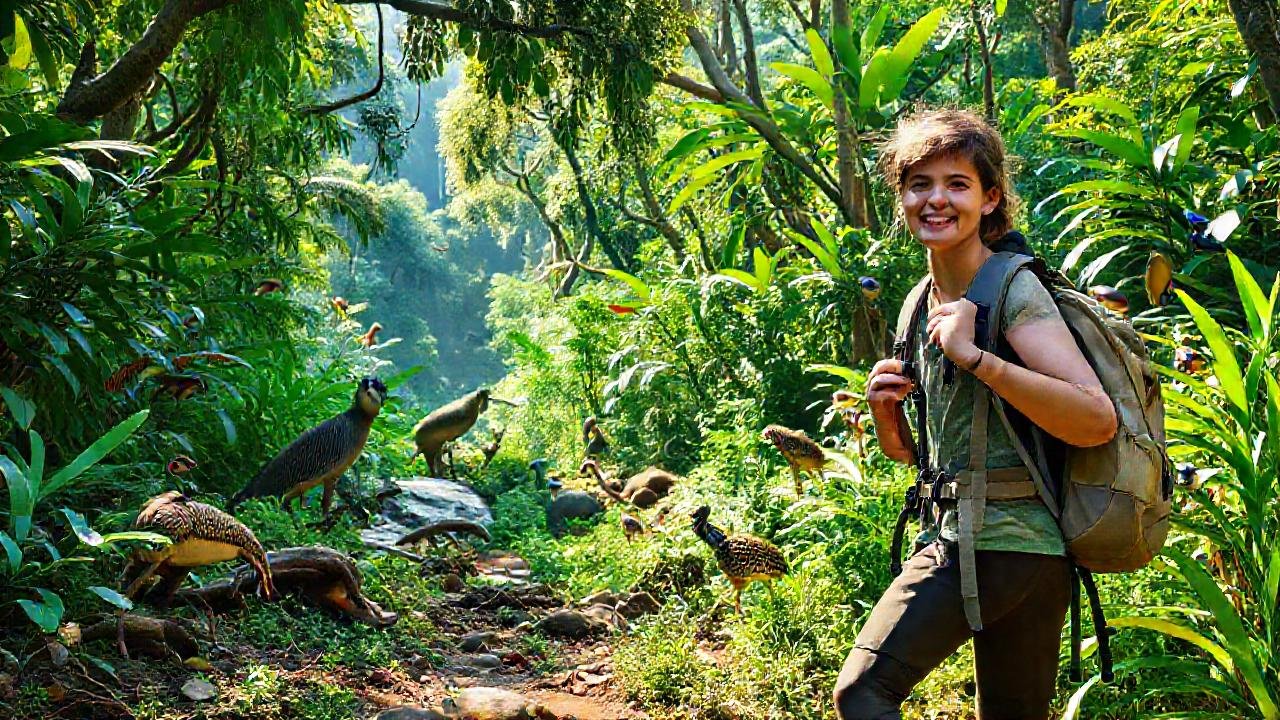 Turistas respetuosos exploran selva exuberante y sostenible