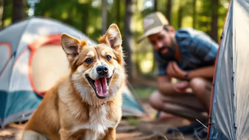 Un perro lucha en una acampada emocional