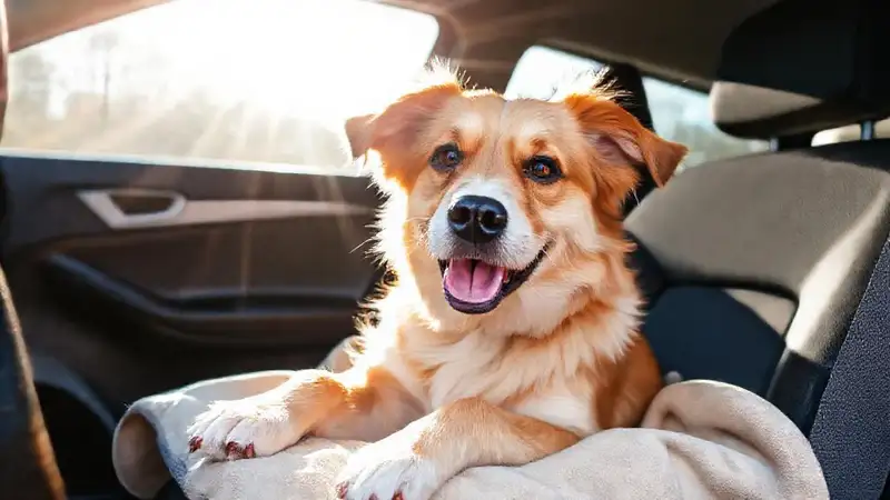 El perro feliz disfrutó un viaje seguro