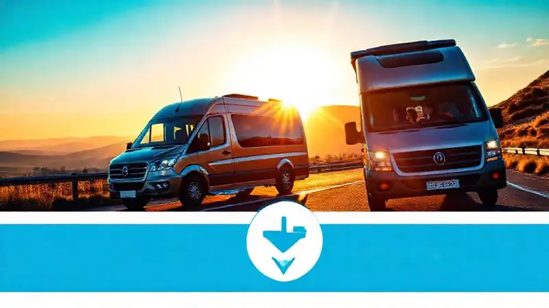 Pareja feliz viaja en camper lujo
