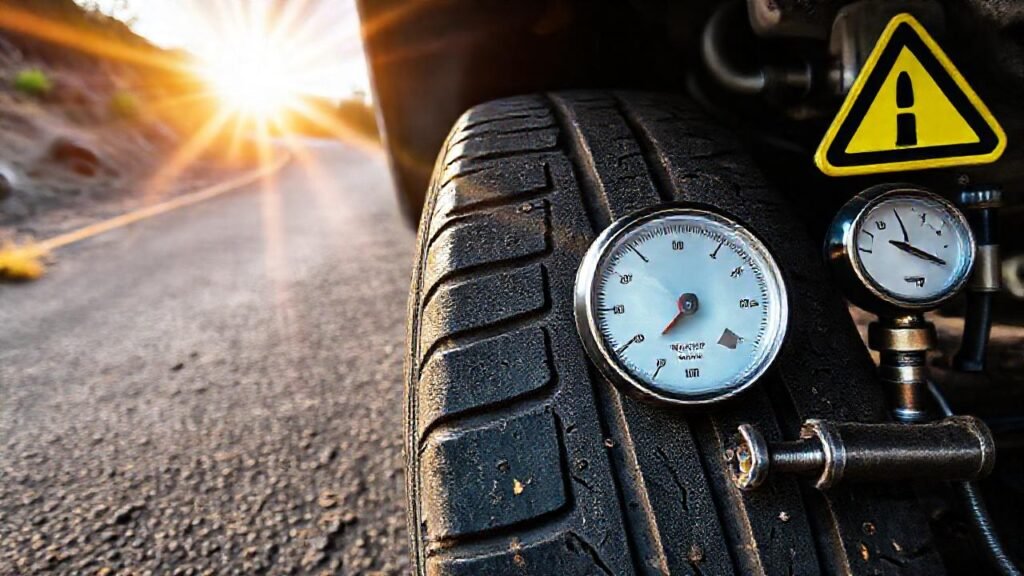 El mecánico revisa un neumático en la carretera