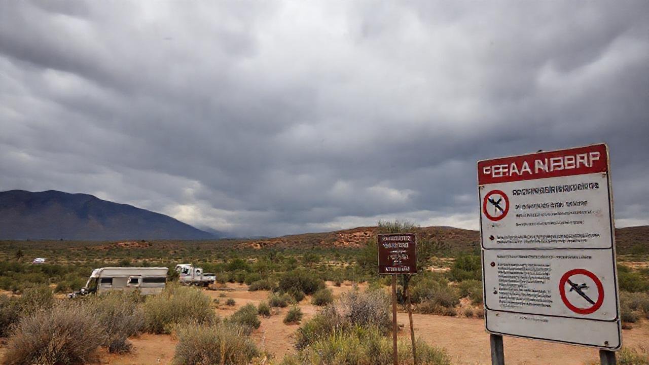 Parque español restringido: paisaje serio y oscuro