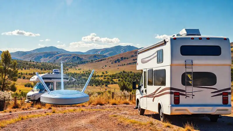 RV con señal wifi en paisaje soleado