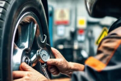 Mecánico revisa neumáticos en taller