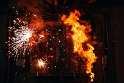 Un panel eléctrico sobrecargado provocó un incendio peligroso