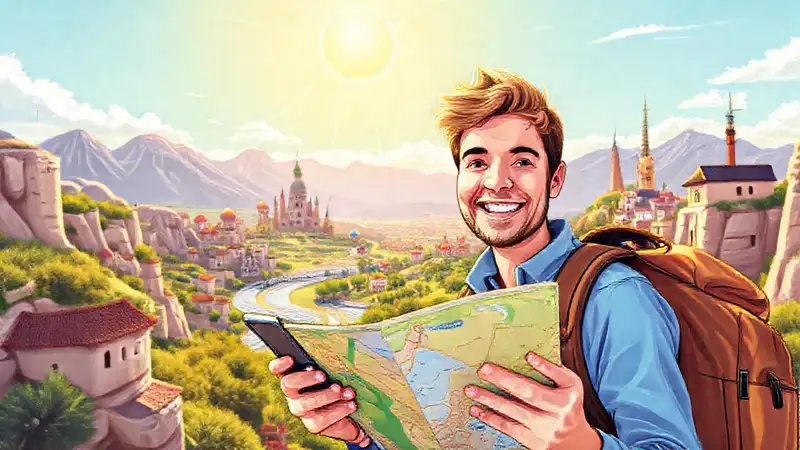 Un turista feliz explora el mundo